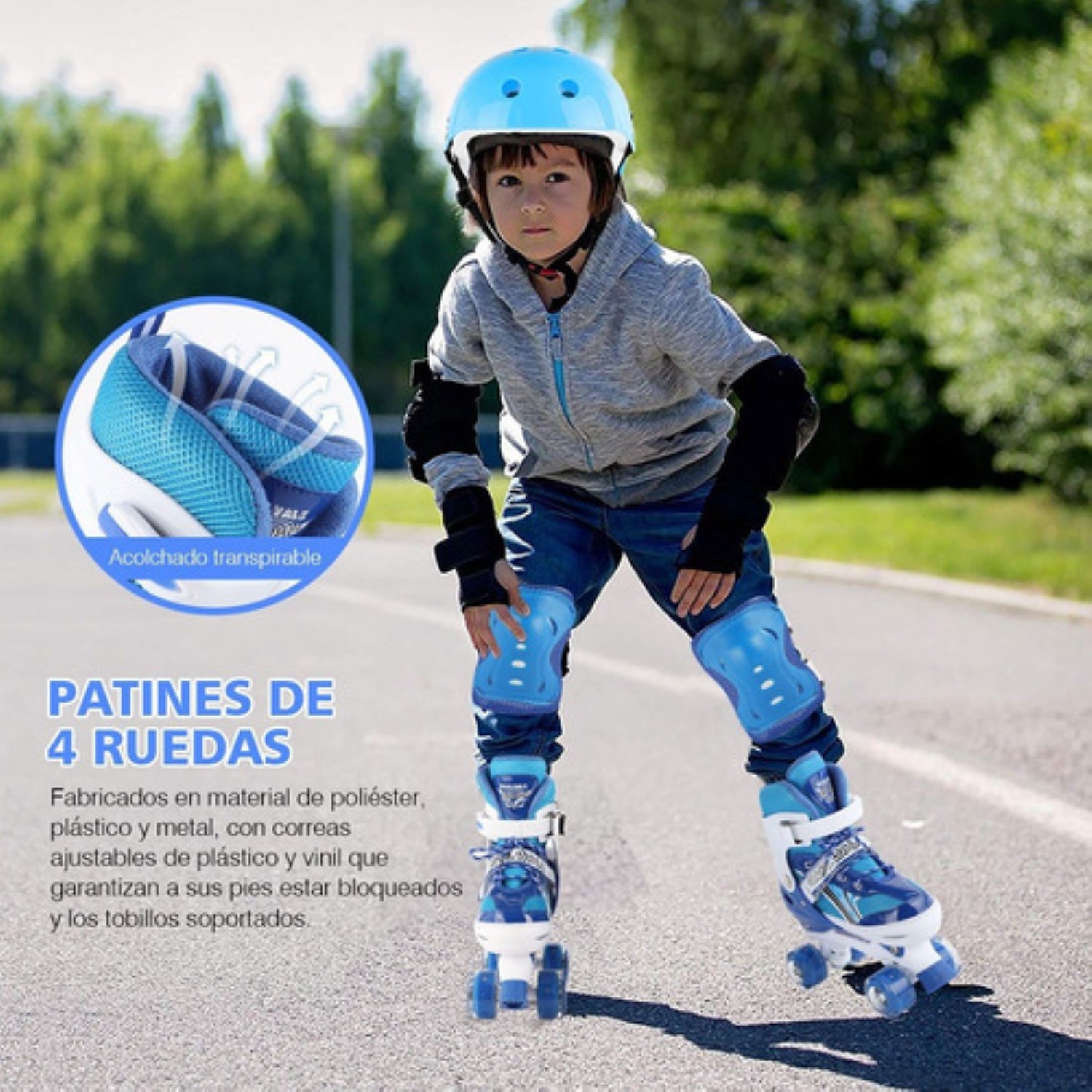 Patines De 4 Ruedas Para Niños Ajustables Talla 18-22 Azul 808B