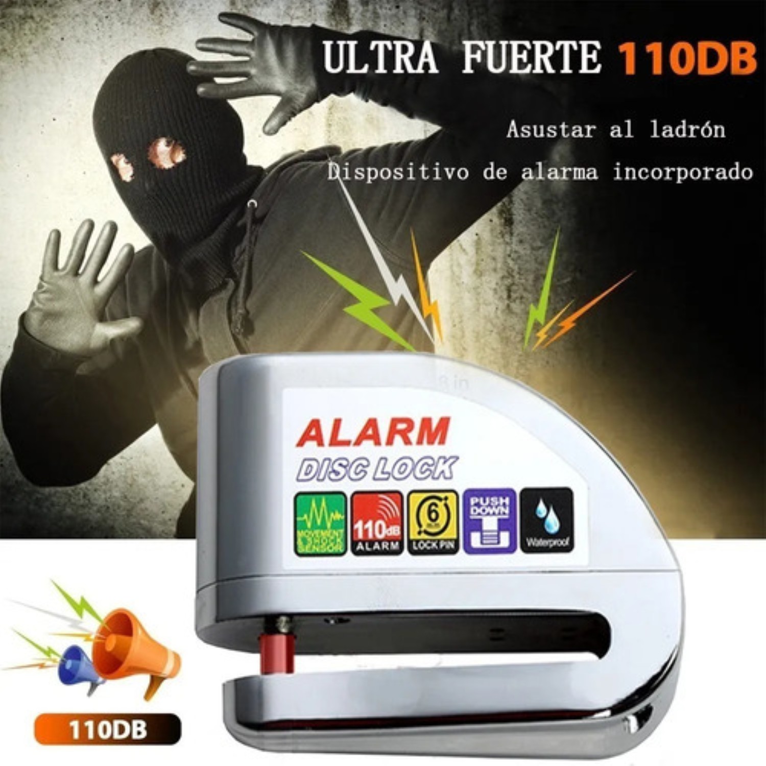 Bloqueo De Motocicleta De Freno De Disco Con Alarma Plata 