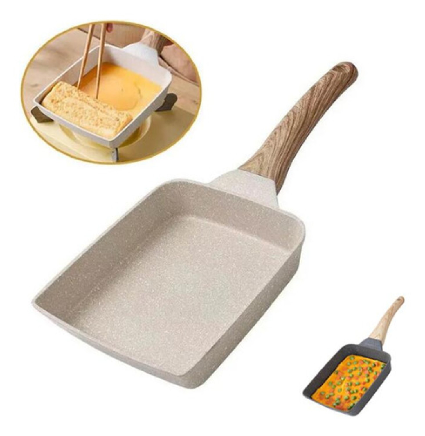 Sartén Antiadherente Sartén Grill De Mármol Set Cocina Blanco