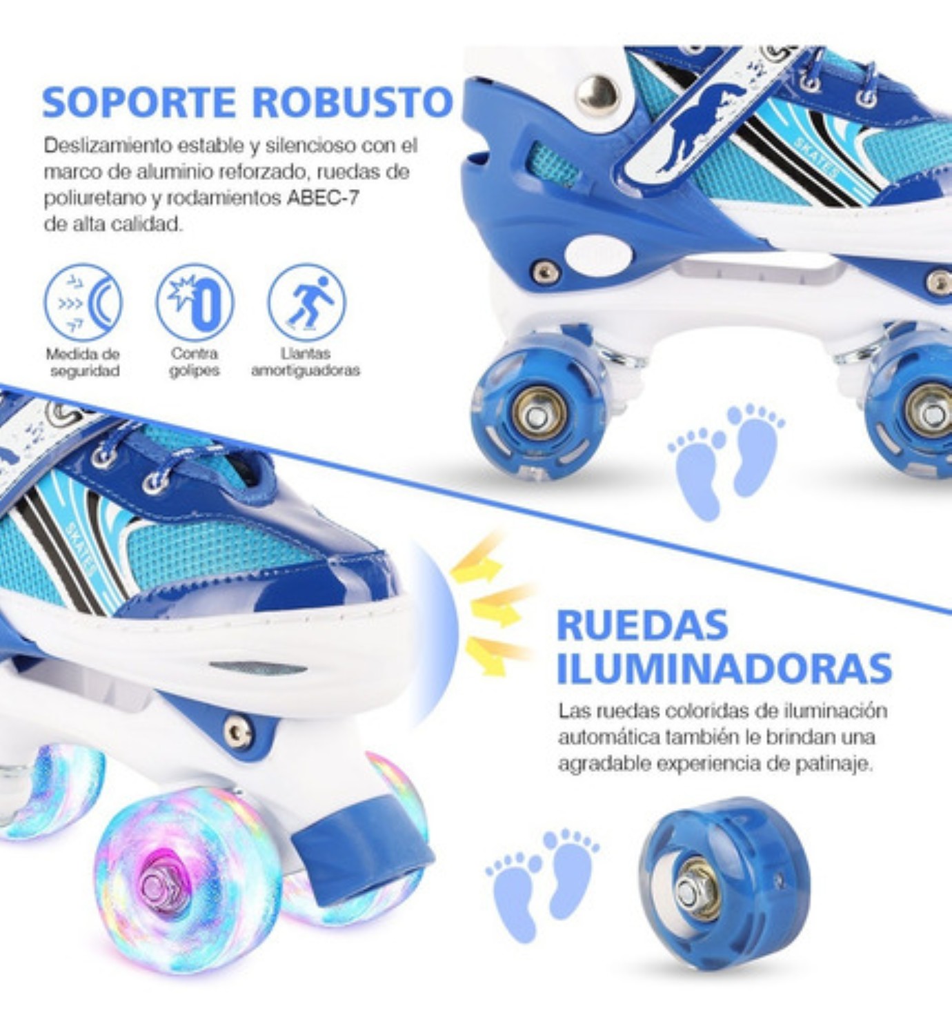 Patines De 4 Ruedas Para Niños Ajustables Talla 18-22 Azul 808B