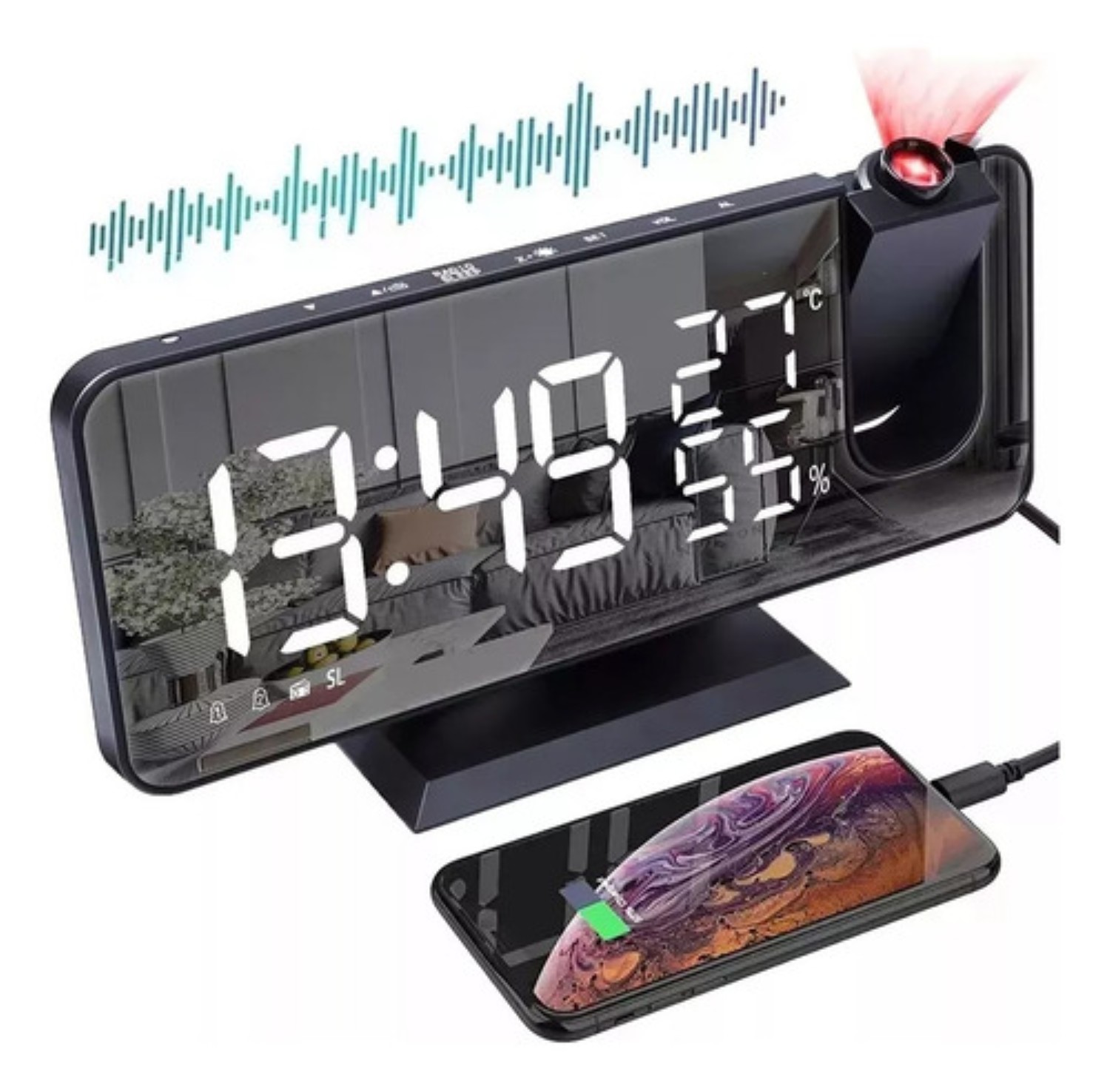 Reloj Despertador Led Proyector Y Pantalla Grande Blanco