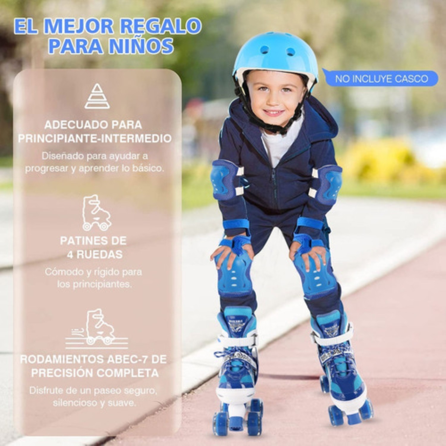 Patines De 4 Ruedas Para Niños Ajustables Talla 18-22 Azul 808B