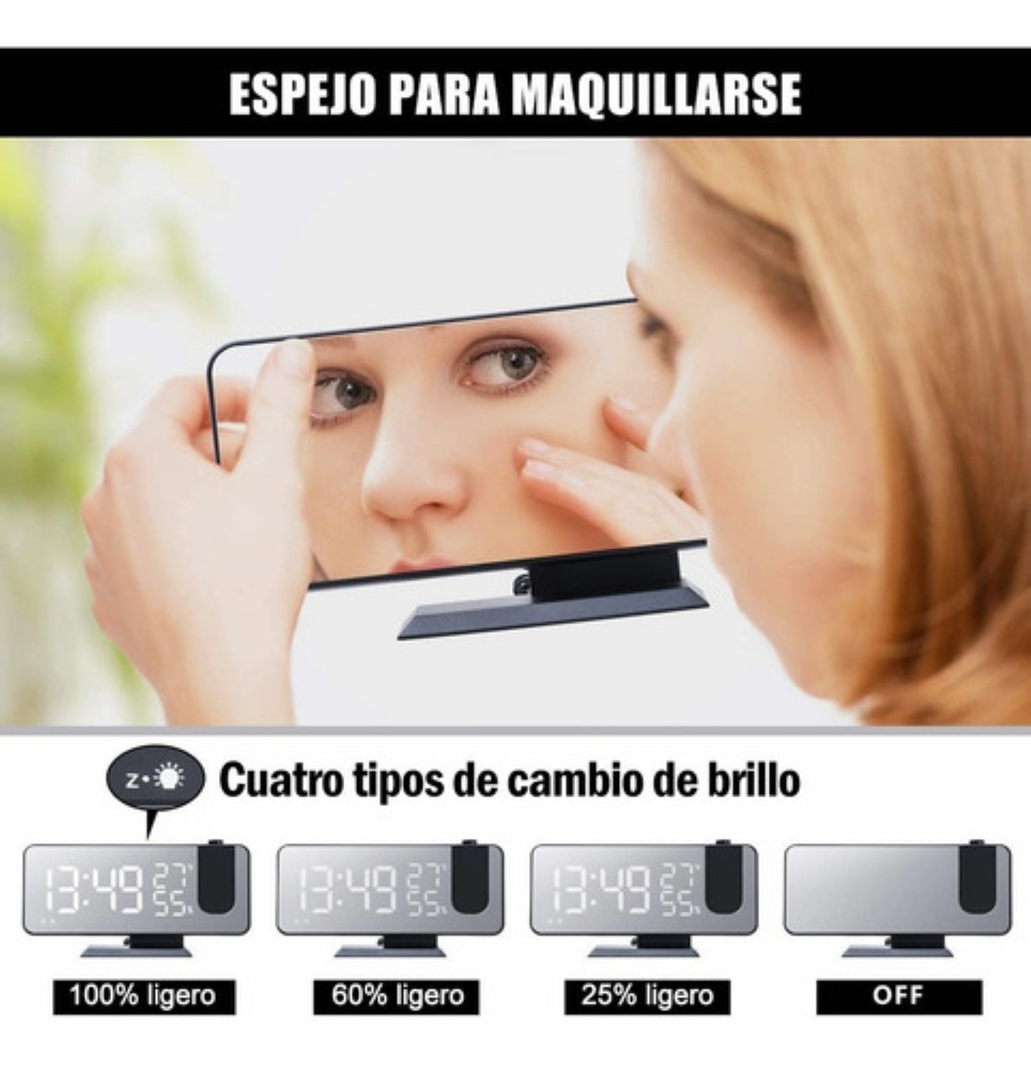 Reloj Despertador Led Proyector Y Pantalla Grande Blanco