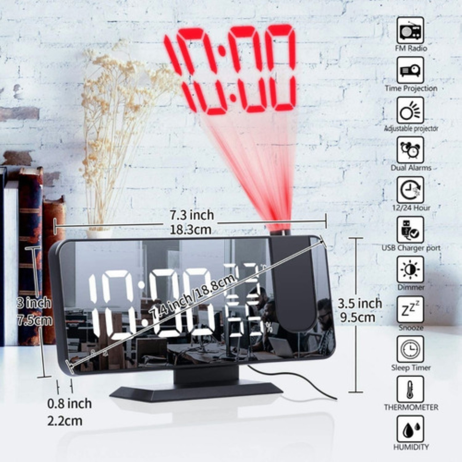 Reloj Despertador Led Proyector Y Pantalla Grande Blanco