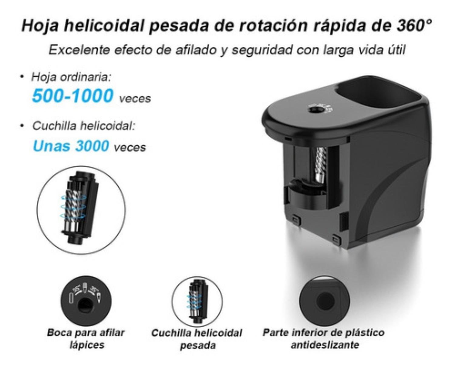 Sacapuntas Electrico  Automáticos 6-8mm Negro Transparente con Portalapices