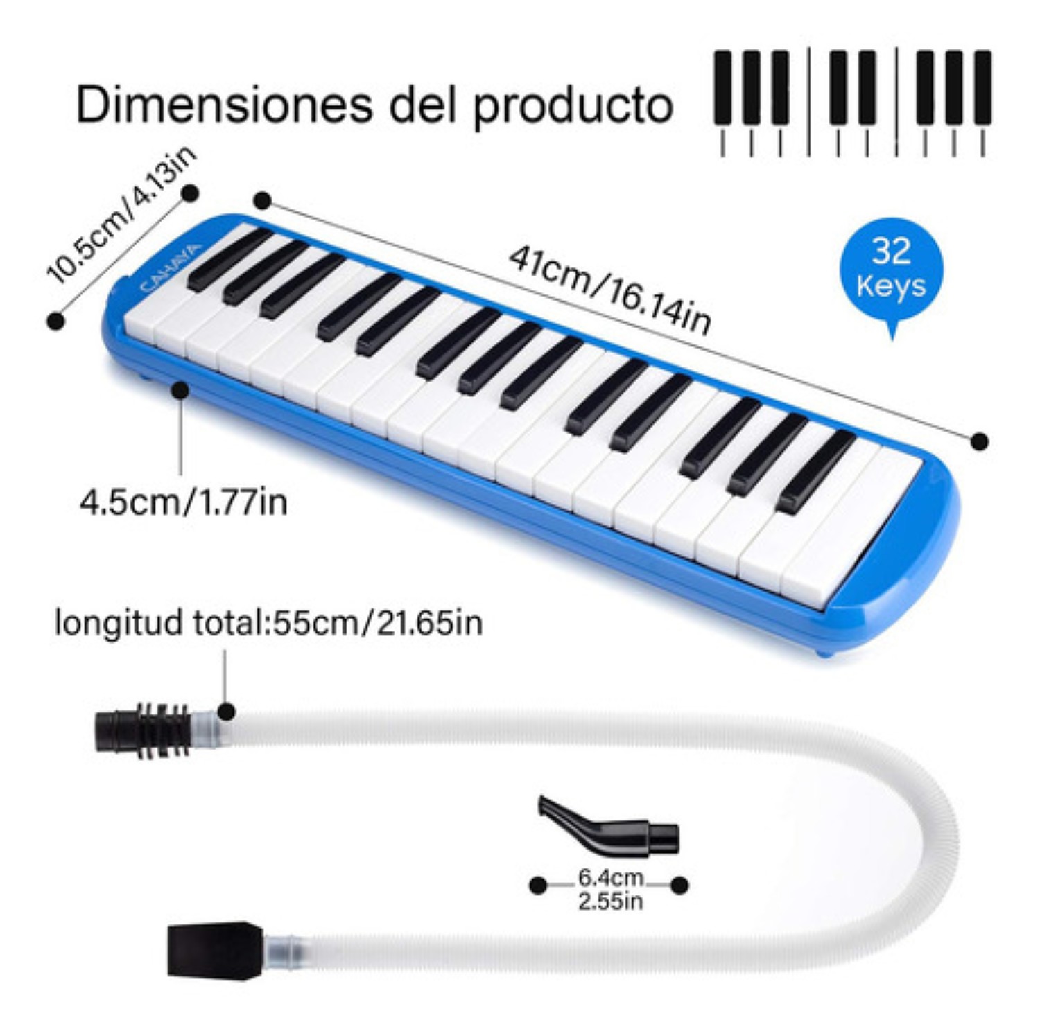 Melodica Escolar 32 Teclas Con Estuche Suave azul