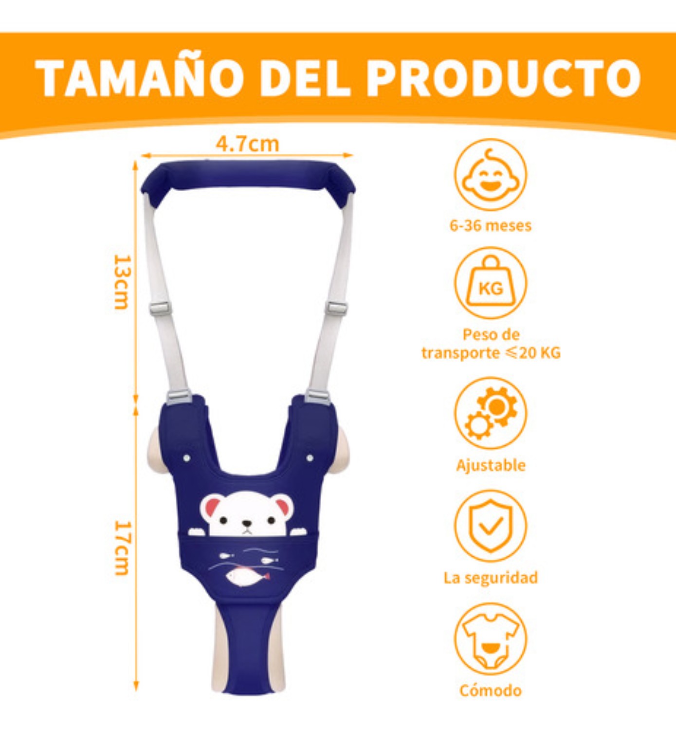 Arnés De Seguridad Para 6-36 Meses Caminar Respirable Bebes Azul Rey Oso