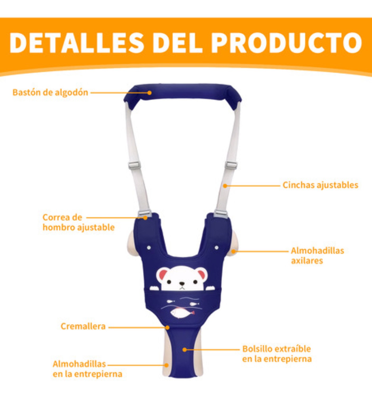 Arnés De Seguridad Para 6-36 Meses Caminar Respirable Bebes Azul Rey Oso