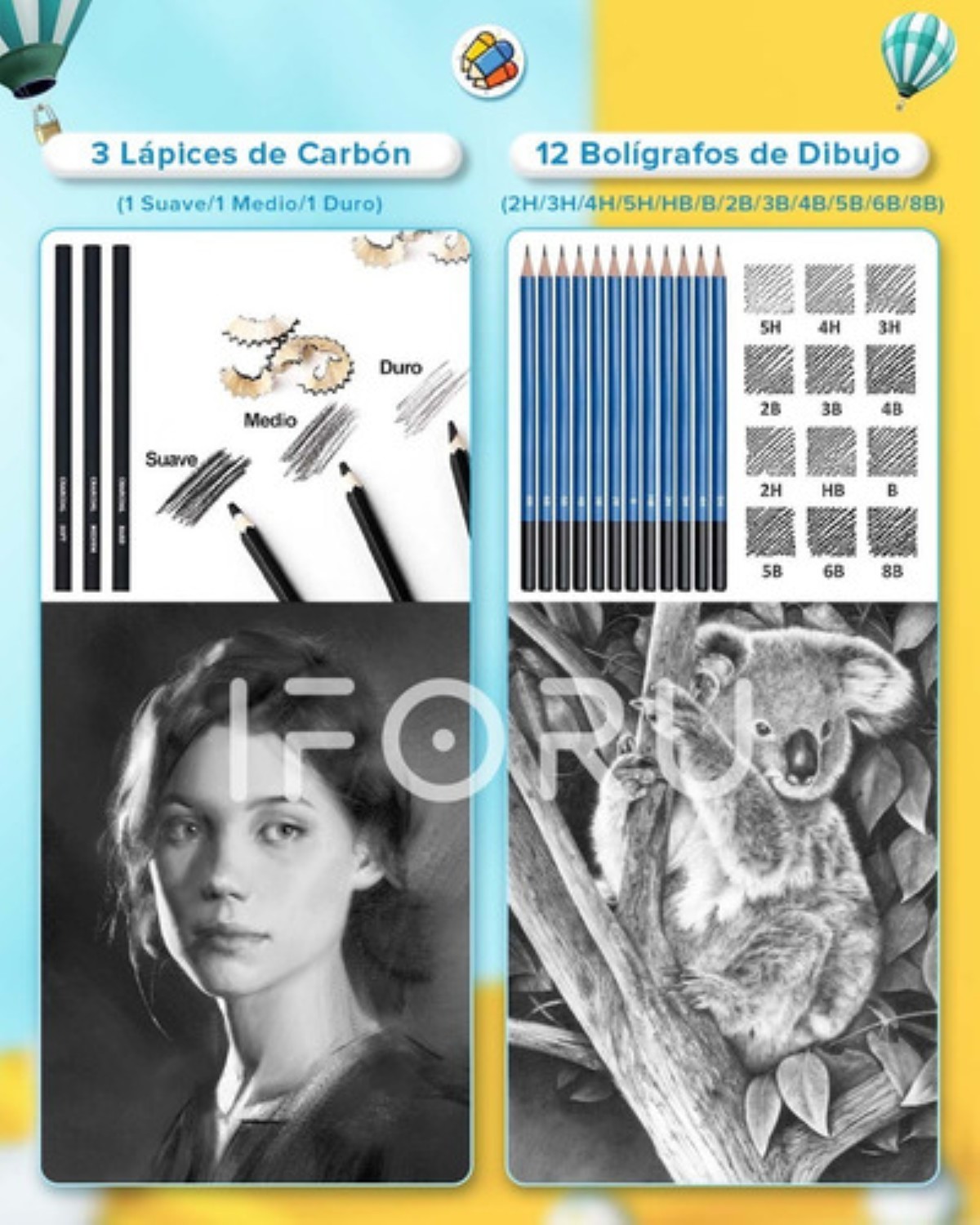 Set De Arte Profesional 145 Lápices Colores Dibujo Kit