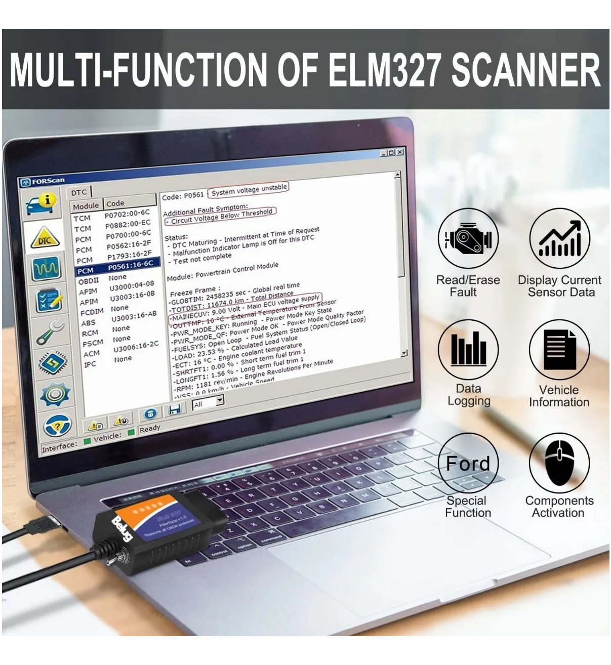 Escáner Automotriz Usb Elm327 Belug Windows Negro