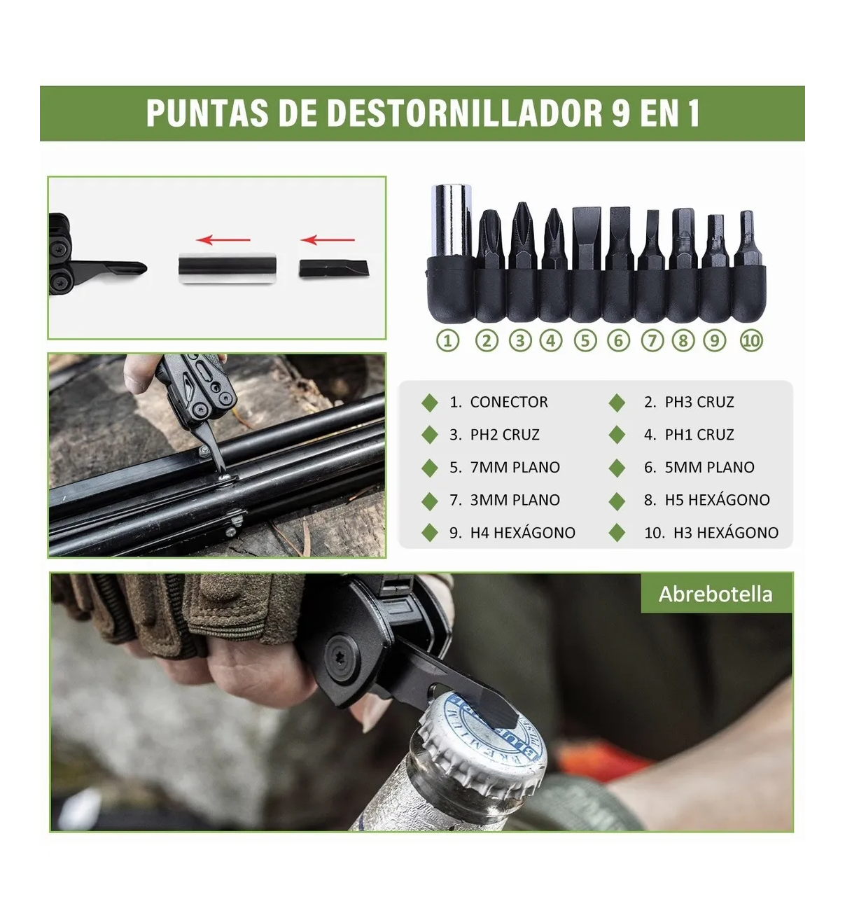 Navajas Multiherramienta Belug Pinzas Acero Inoxidable Camping Pesca Negro