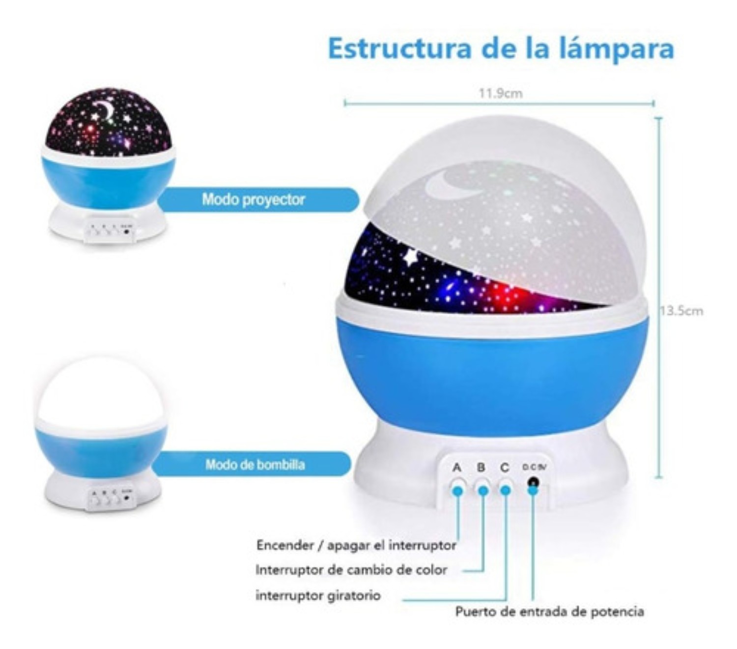 Lampara Proyector Estrellas Luz Led Giratoria AZUL CON BLANCO