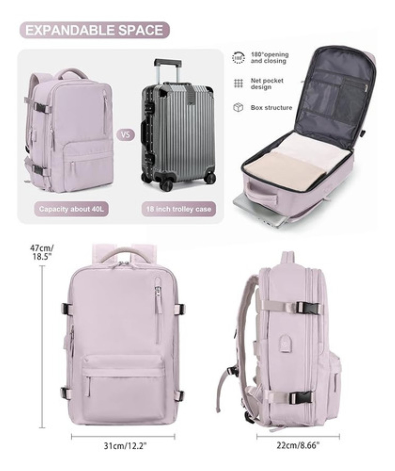 Mochila Multifuncional Bolsa De Viaje De Gran Capacidad Rosa