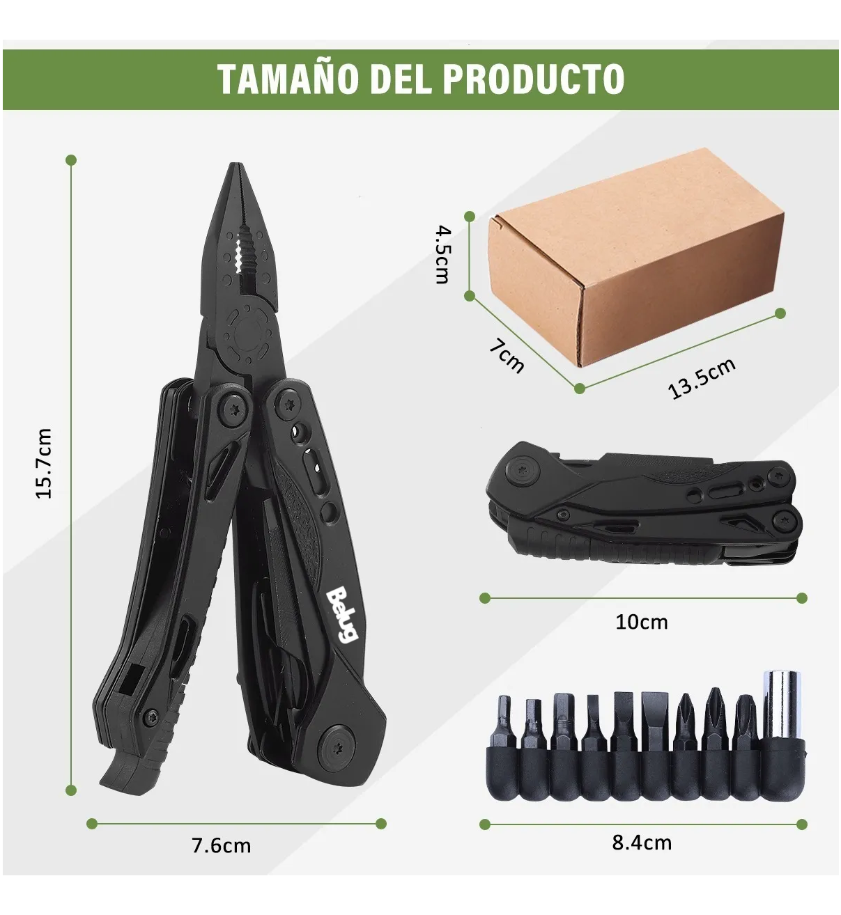 Navajas Multiherramienta Belug Pinzas Acero Inoxidable Camping Pesca Negro