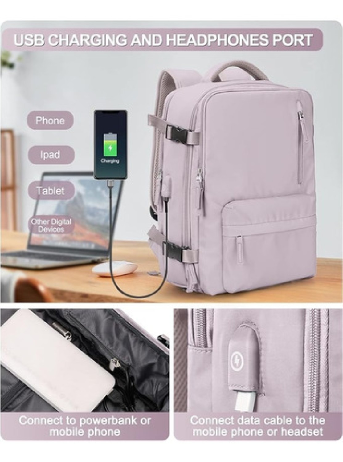 Mochila Multifuncional Bolsa De Viaje De Gran Capacidad Rosa