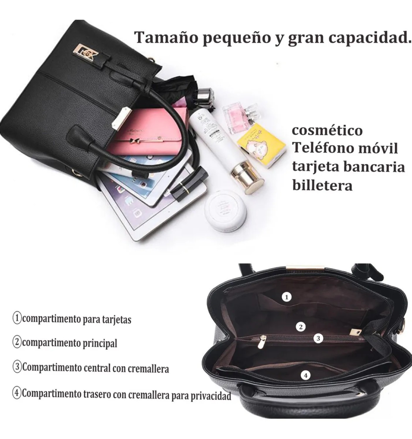 Moda Casual Gran Capacidad Bolsos Lady Tote Bag negra 