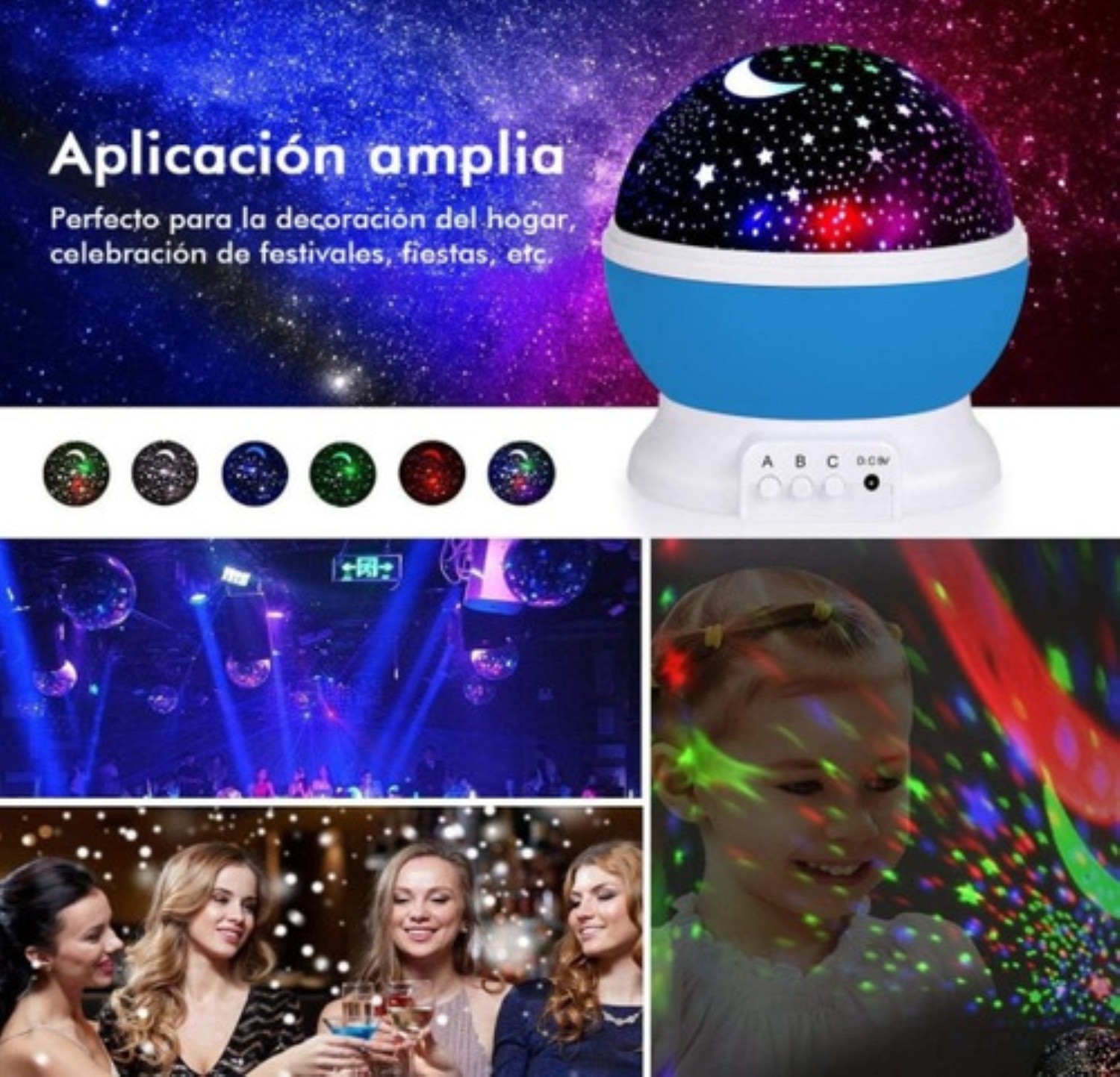 Lampara Proyector Estrellas Luz Led Giratoria AZUL CON BLANCO