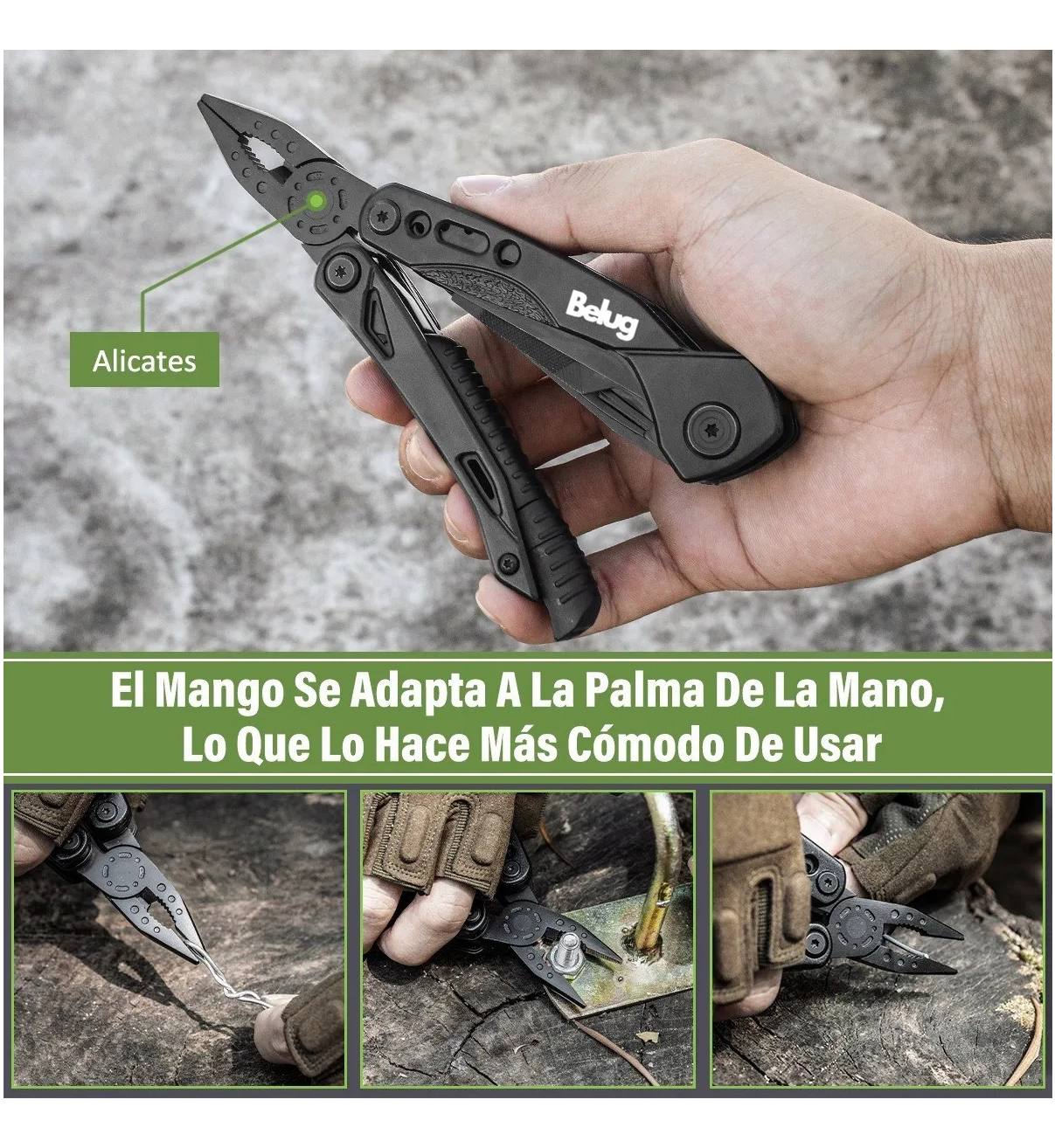 Navajas Multiherramienta Belug Pinzas Acero Inoxidable Camping Pesca Negro