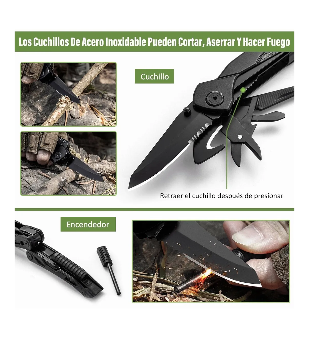 Navajas Multiherramienta Belug Pinzas Acero Inoxidable Camping Pesca Negro