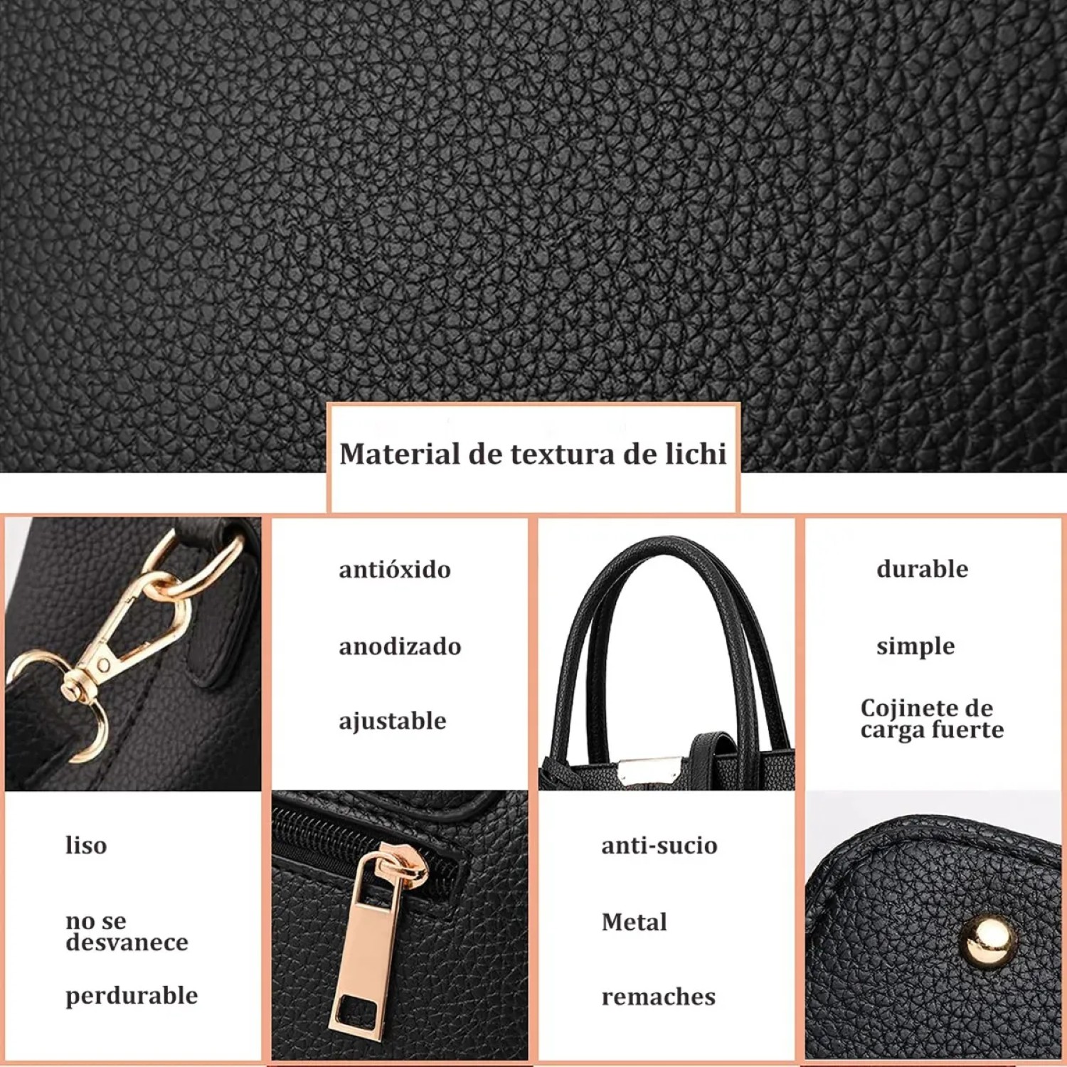 Moda Casual Gran Capacidad Bolsos Lady Tote Bag negra 