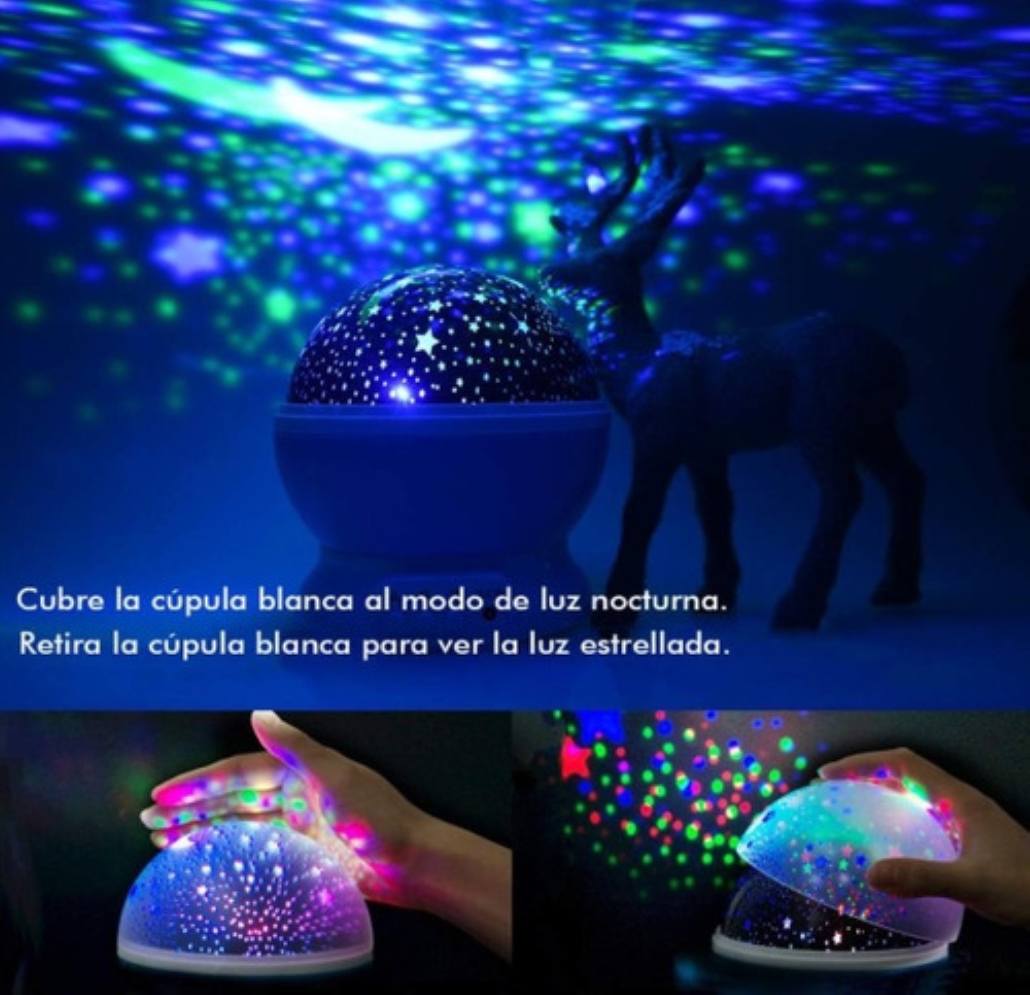 Lampara Proyector Estrellas Luz Led Giratoria AZUL CON BLANCO
