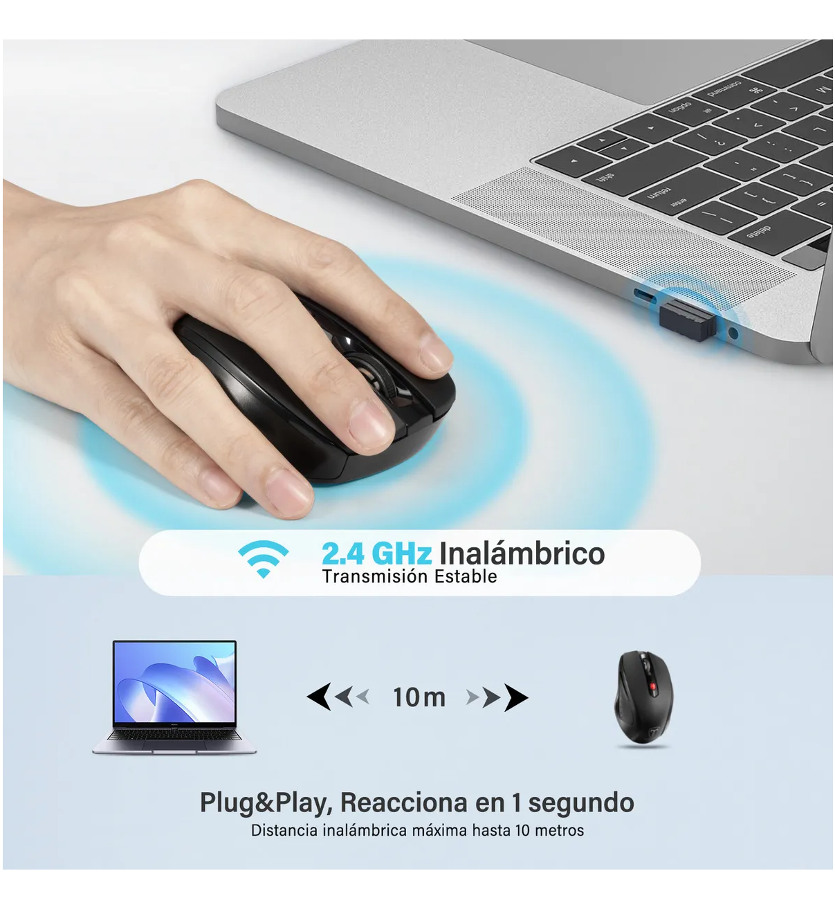 Mouse Inalámbrico 2.4GHz USB Belug 2400dpi 6 Botones Con Avance Y Retroceso Negro