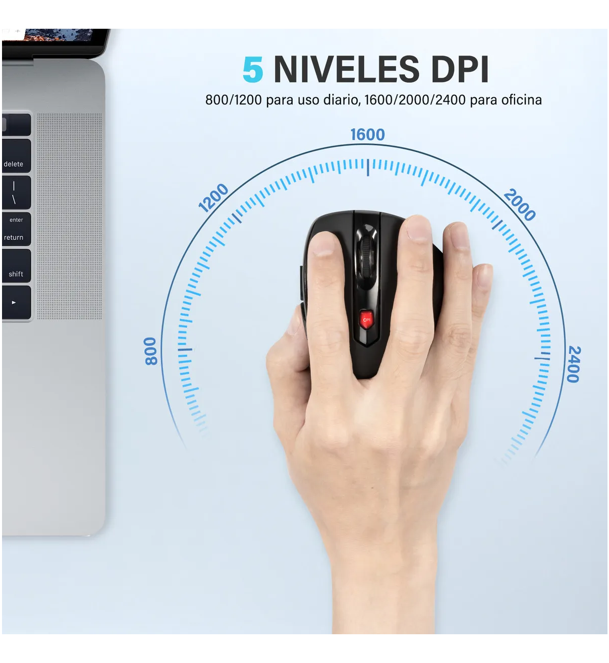 Mouse Inalámbrico 2.4GHz USB Belug 2400dpi 6 Botones Con Avance Y Retroceso Negro