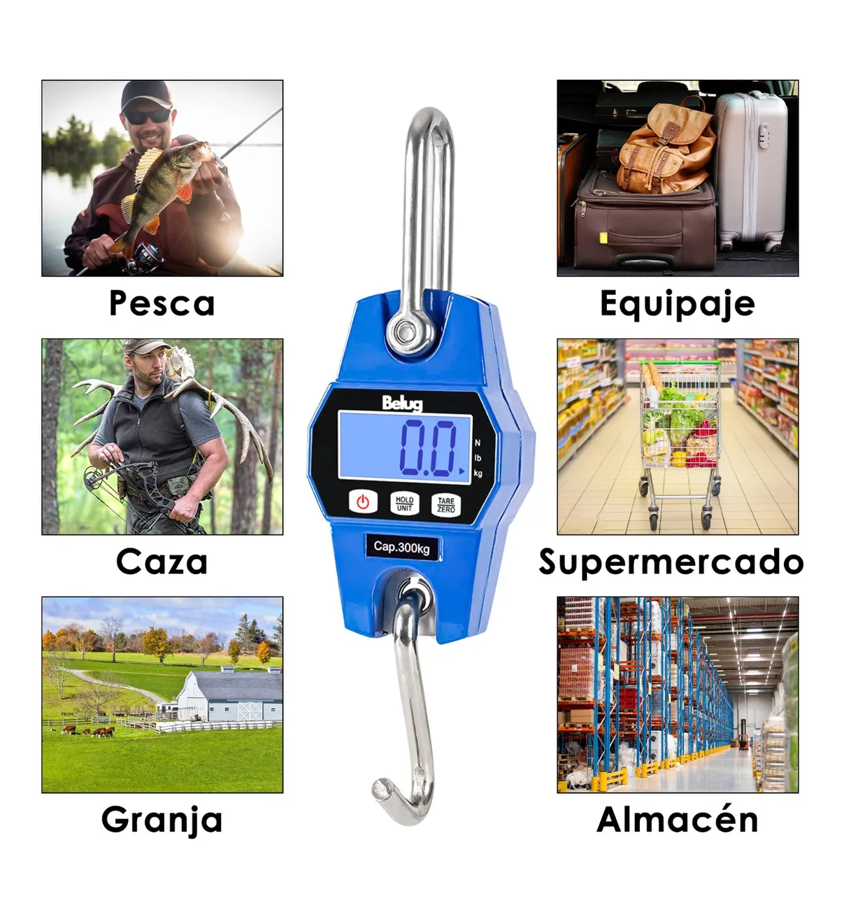 Báscula Industrial Digital Belug Colgante Portátil Con Colgar300kg Azul