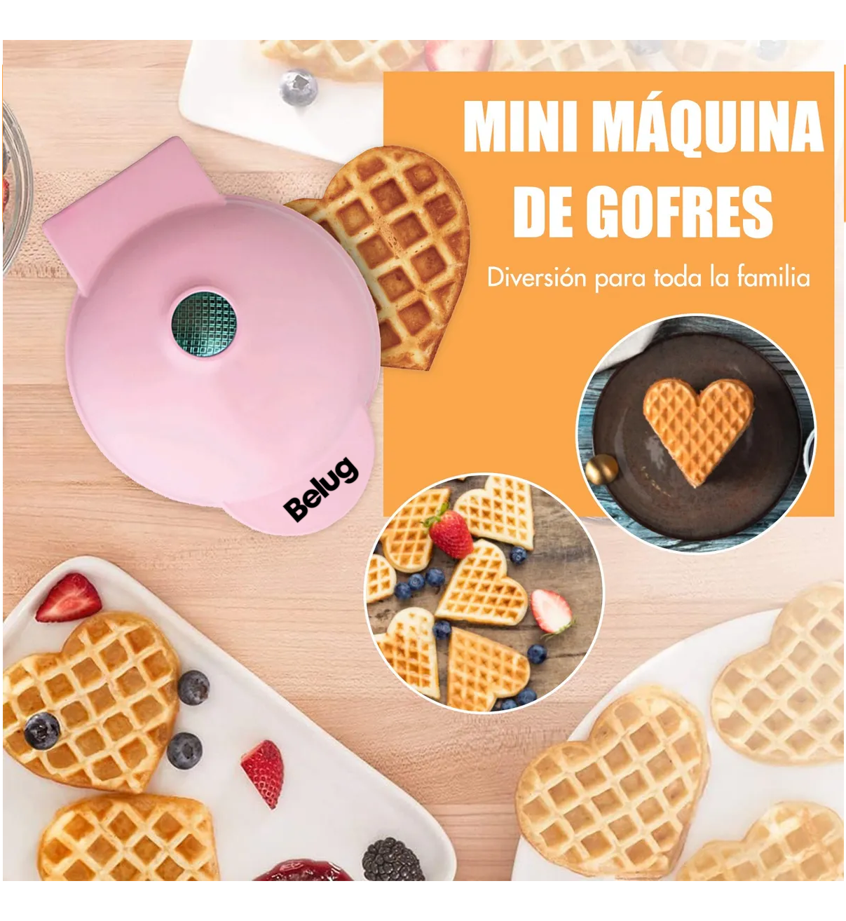 Máquina Para Hacer Belug Waffles Rosa