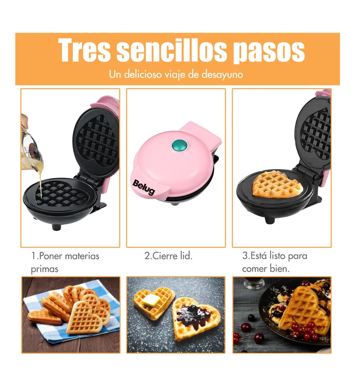 Máquina Para Hacer Belug Waffles Rosa