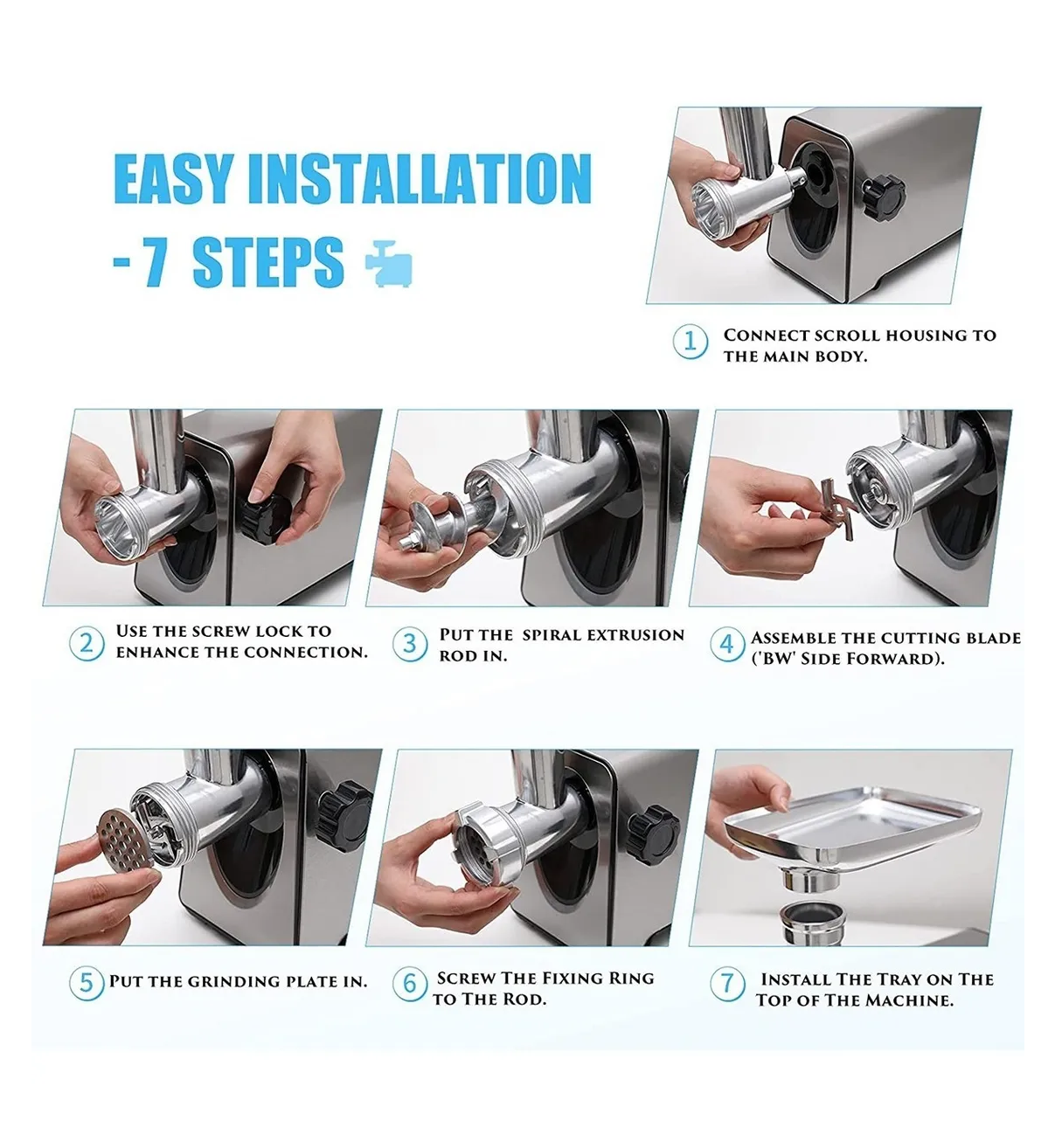 Picadora De Carne Eléctrica De Acero Inoxidable 2800w Belug