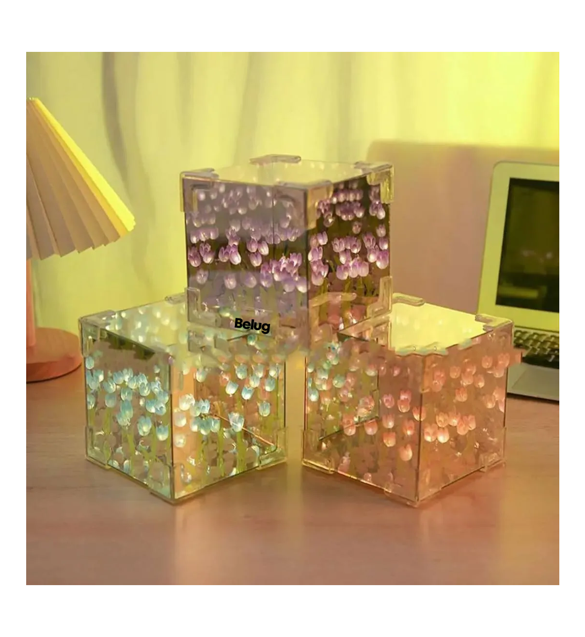 21 Cubo De Rubik Lámpara Noche De Tulipanes Con Espejo Belug