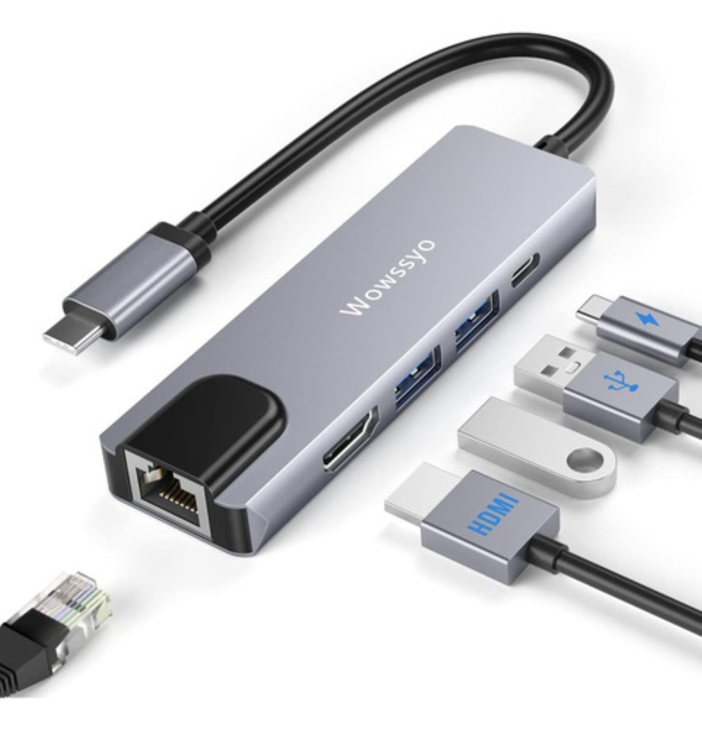 Tipo C Hub 5 En 1 Adaptador Usb C A Hdmi Con Ethernet Plata
