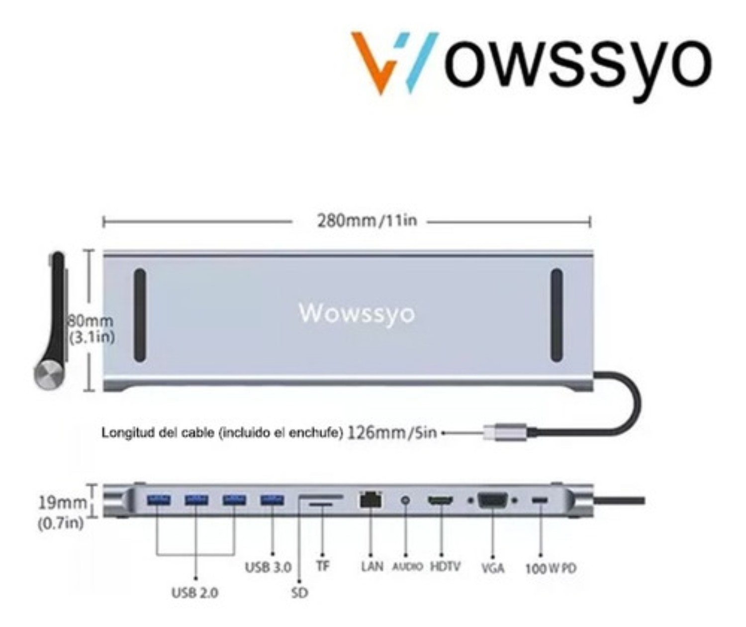 Usb Hub Tipo C 11 En 1 Para Macbook Pro/air Con Hdmi 4k,  Plata