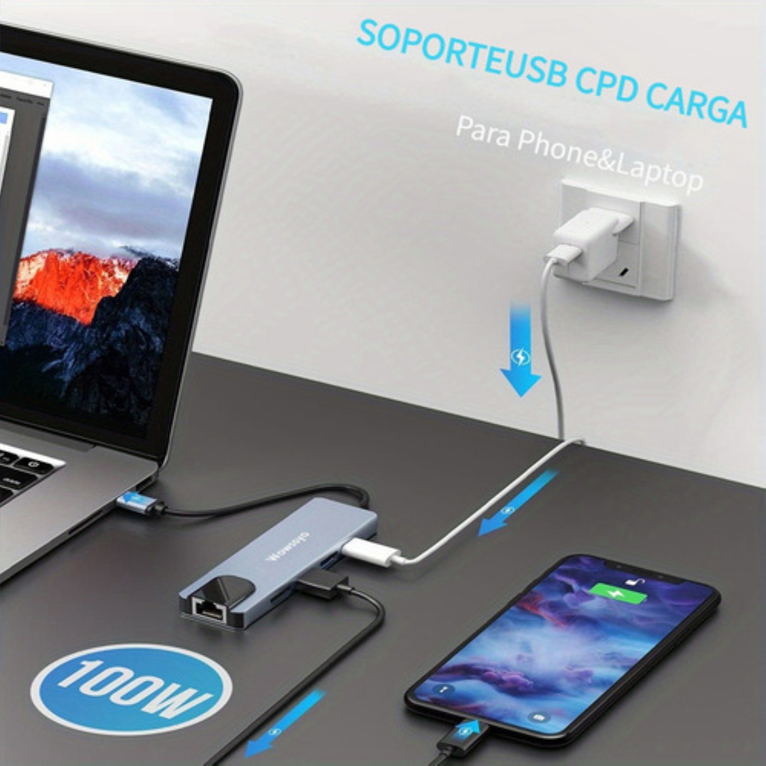 Tipo C Hub 5 En 1 Adaptador Usb C A Hdmi Con Ethernet Plata
