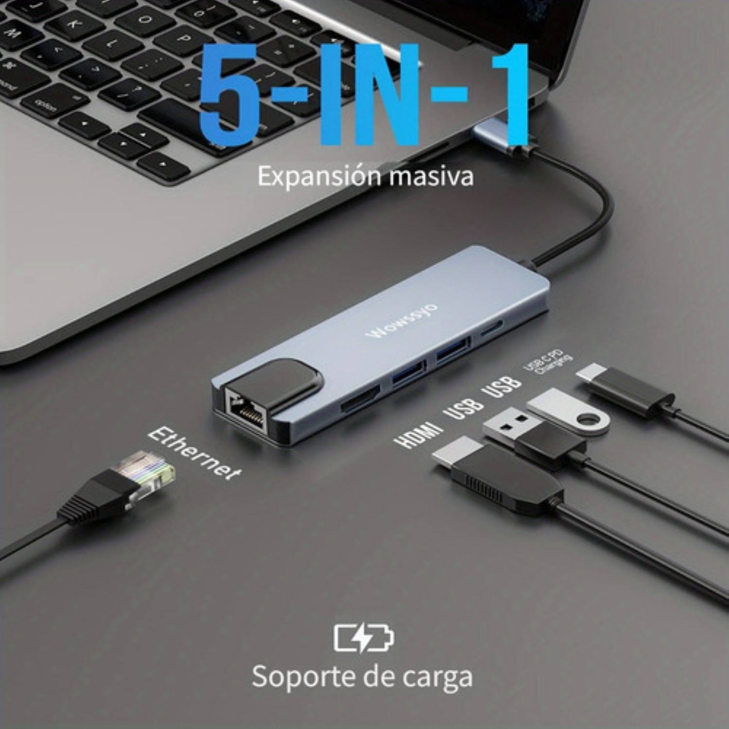 Tipo C Hub 5 En 1 Adaptador Usb C A Hdmi Con Ethernet Plata