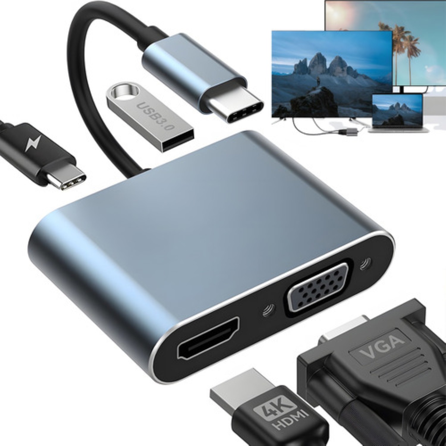 Adaptador Lightning A 4k Hdmi, Vga Para iPhone/iPad Plata