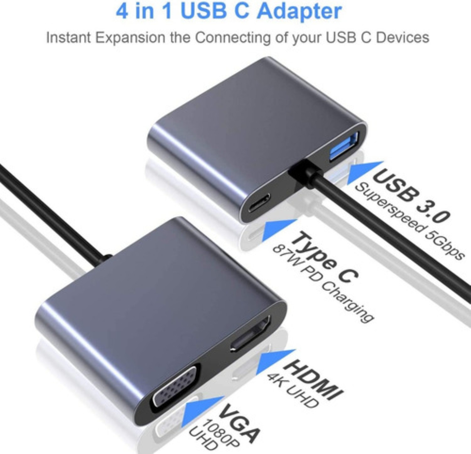 Adaptador Lightning A 4k Hdmi, Vga Para iPhone/iPad Plata