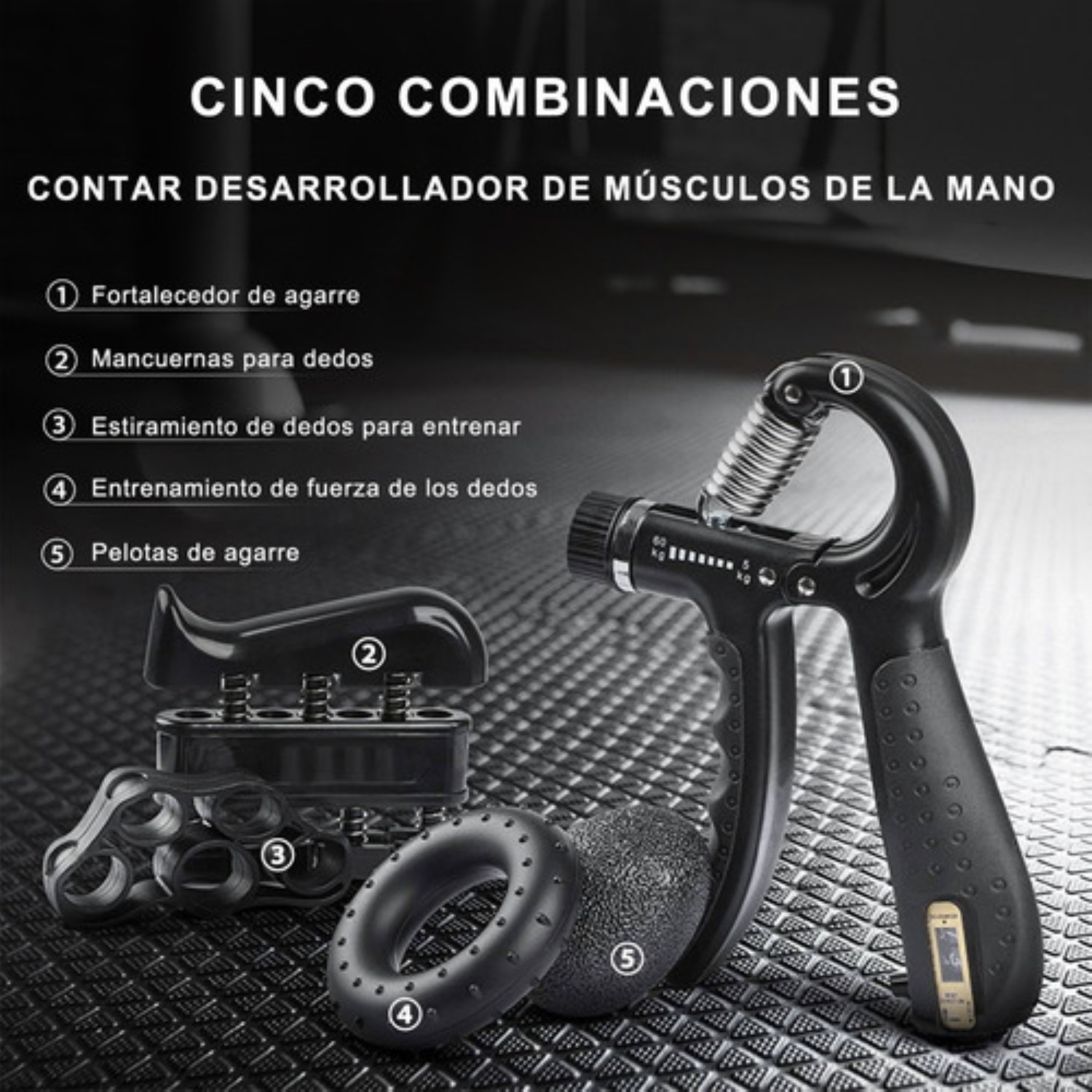 Fortalecedor De Agarre 5 En 1 Ejercitador De Mano Negro
