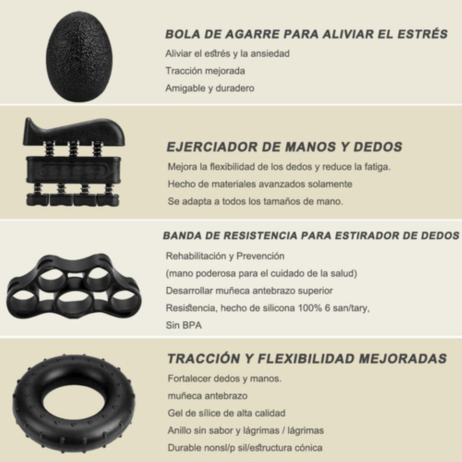 Fortalecedor De Agarre 5 En 1 Ejercitador De Mano Negro
