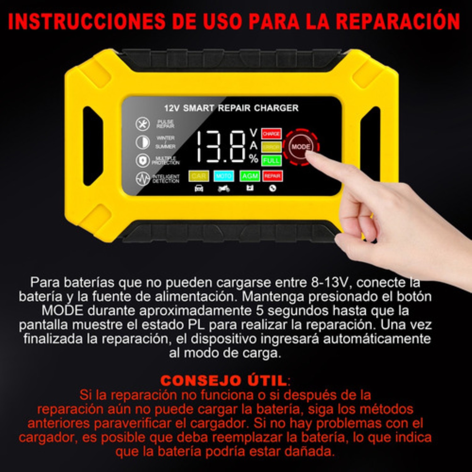 Cargador Inteligente Para Coche Y Motocicleta Batería 12v 6a Negro Con Amarillo 