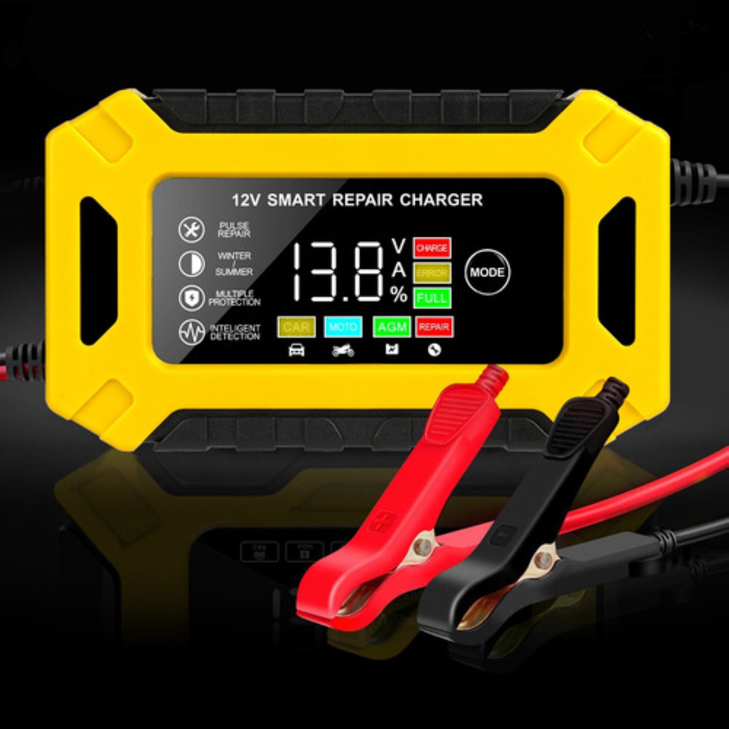 Cargador Inteligente Para Coche Y Motocicleta Batería 12v 6a Negro Con Amarillo 