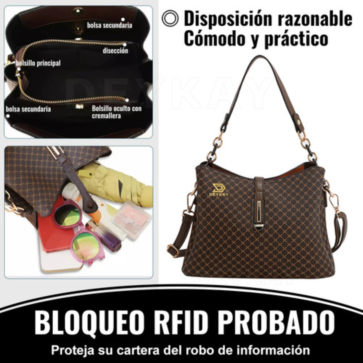 Bolso Para Mujer De Cuero Gran Bolsa De Hombro Coffee Colour