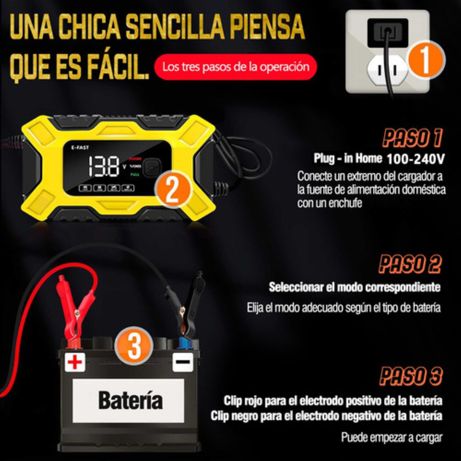 Cargador Inteligente Para Coche Y Motocicleta Batería 12v 6a Negro Con Amarillo 