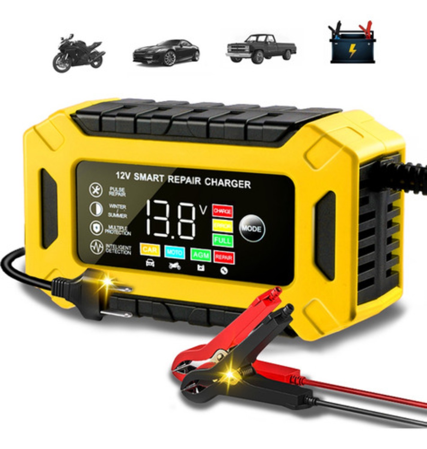 Cargador Inteligente Para Coche Y Motocicleta Batería 12v 6a Negro Con Amarillo 