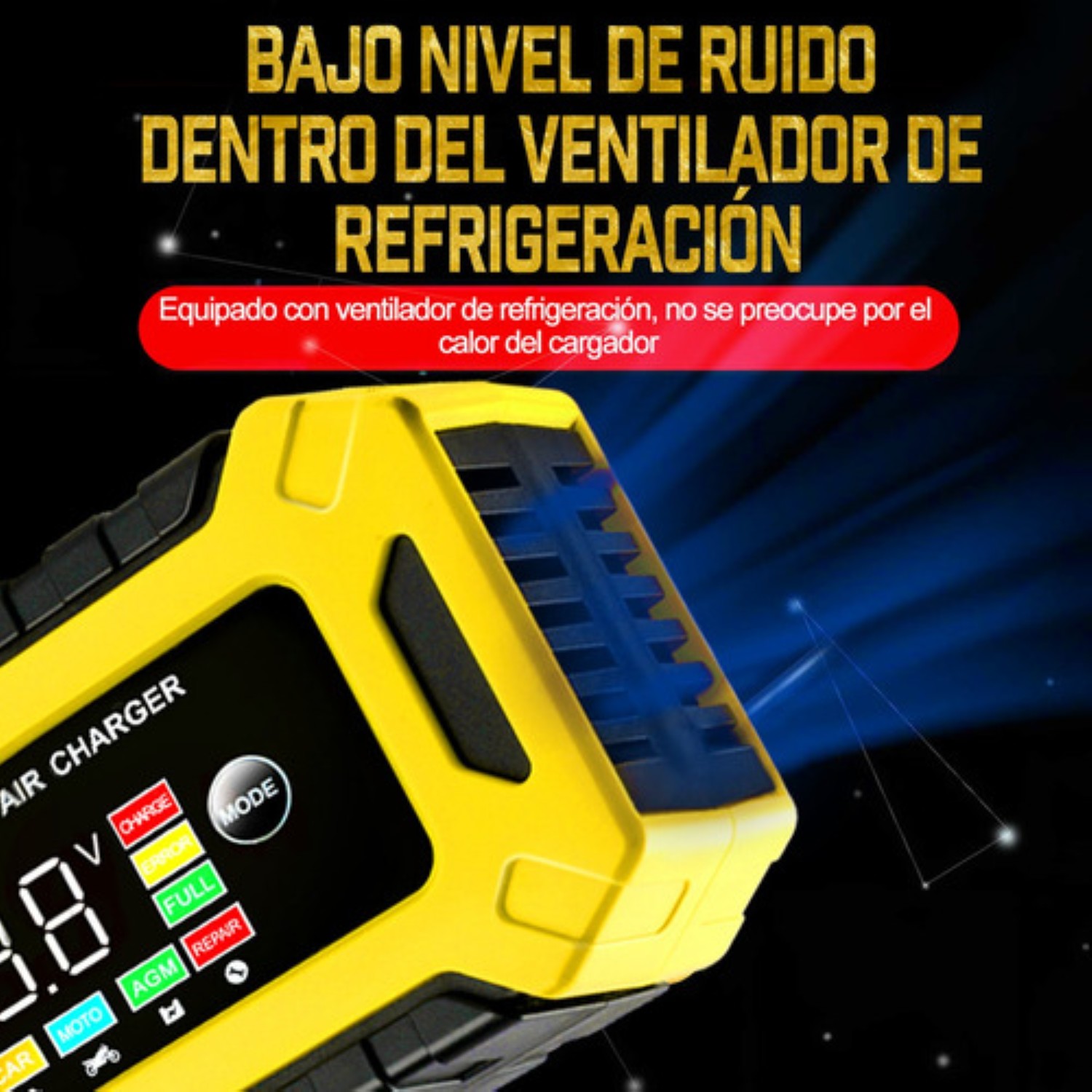 Cargador Inteligente Para Coche Y Motocicleta Batería 12v 6a Negro Con Amarillo 