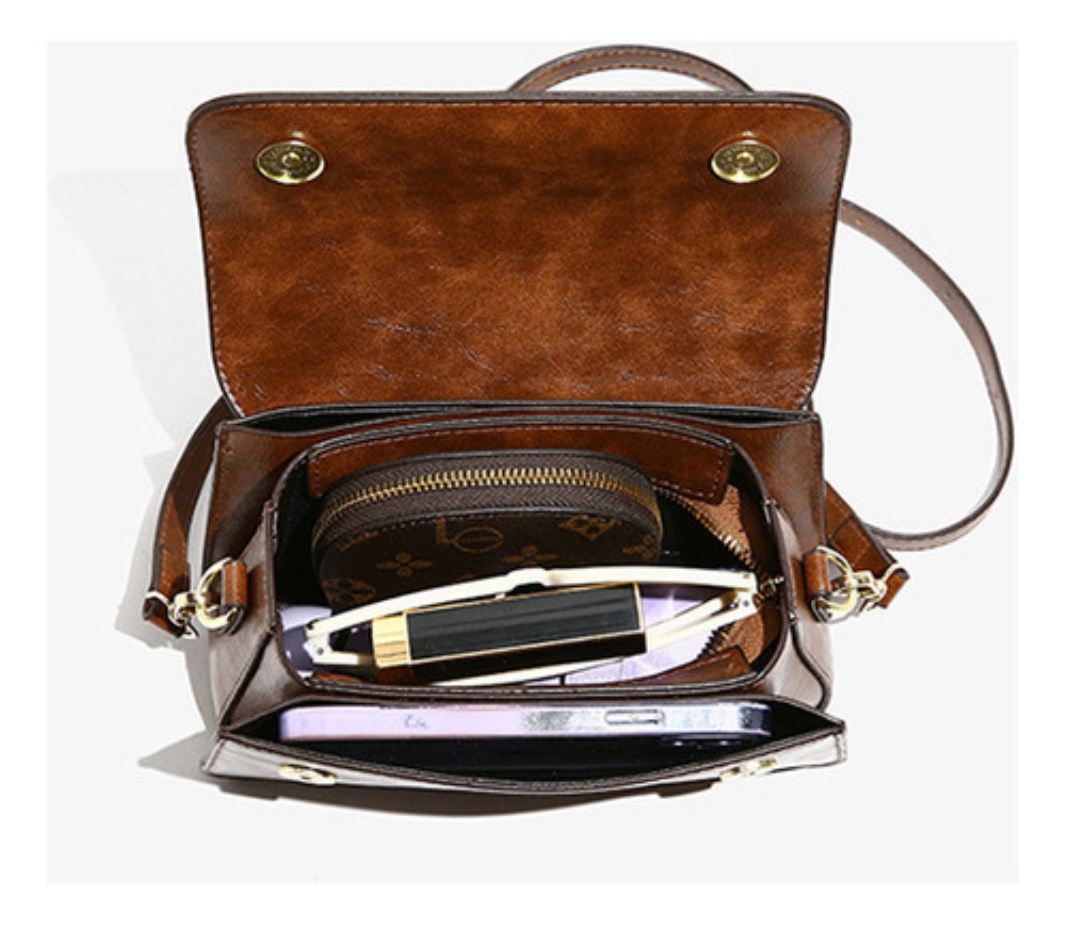 Bolsa Crossbody Pequeña De Hombro marron oscuro