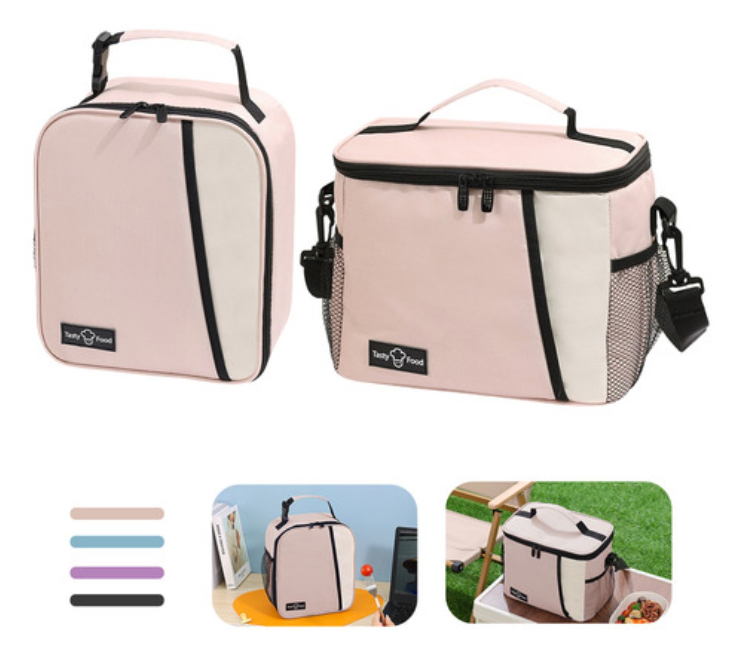 2pcs Lonchera Térmica Bolsa Escolar Portátil 9l+7l rosa blanco