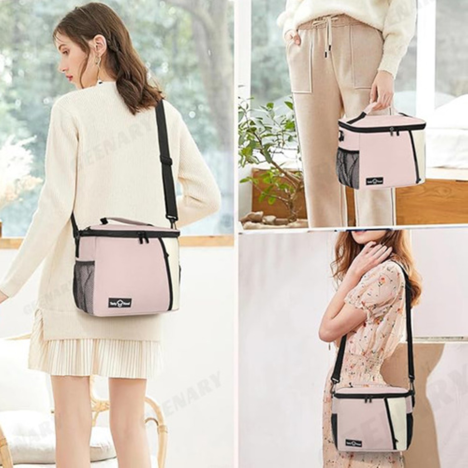 2pcs Lonchera Térmica Bolsa Escolar Portátil 9l+7l rosa blanco