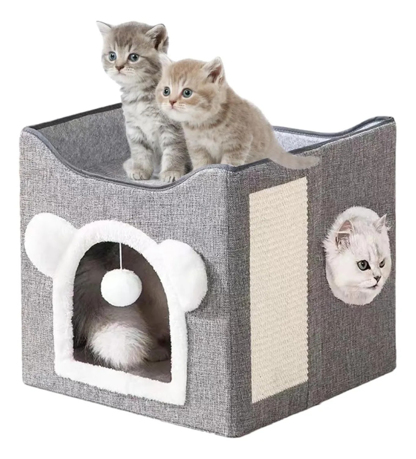 Casa Y Cama Plegable Para Gato Con Cojín Suave bola De Pelo Gris 